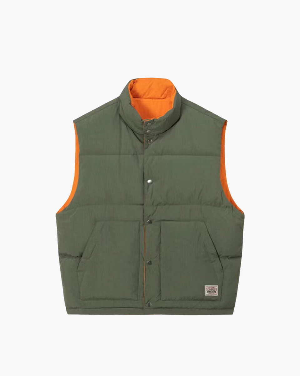Stussy REVERSIBLE DOWN WORKGEAR VEST カーキ Stussy Down Workgear Vest Green | The Sneaker Store